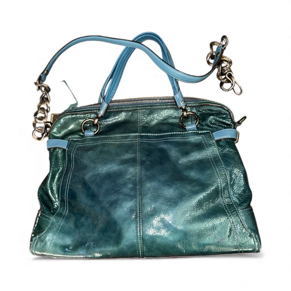 Gorgeous 2010 ELLA Limited Edition Two Tone Teal Patent Leather Large Carryall - Picture 6 of 9